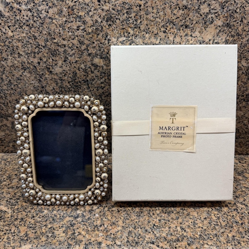 Two's Company Margrit Gold Pearl AustrianCrystal Photo Frame 3.5x5 Wedding Decor